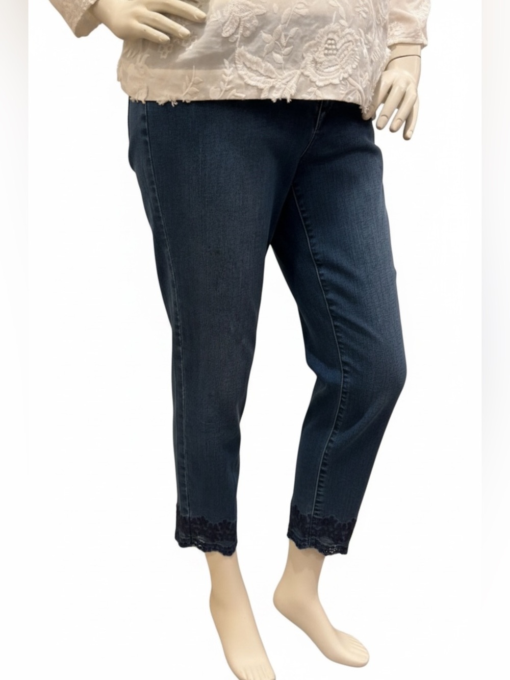 Talbots Scalloped Hem Flawless Slim Ankle Cropped Cotton Blue Jeans, 12